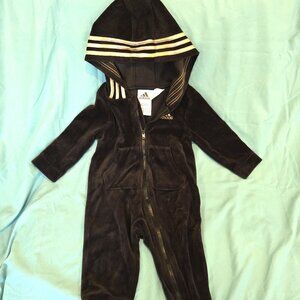 Toddler Girls Adidas Velour Hooded Coverall Size 12 Months